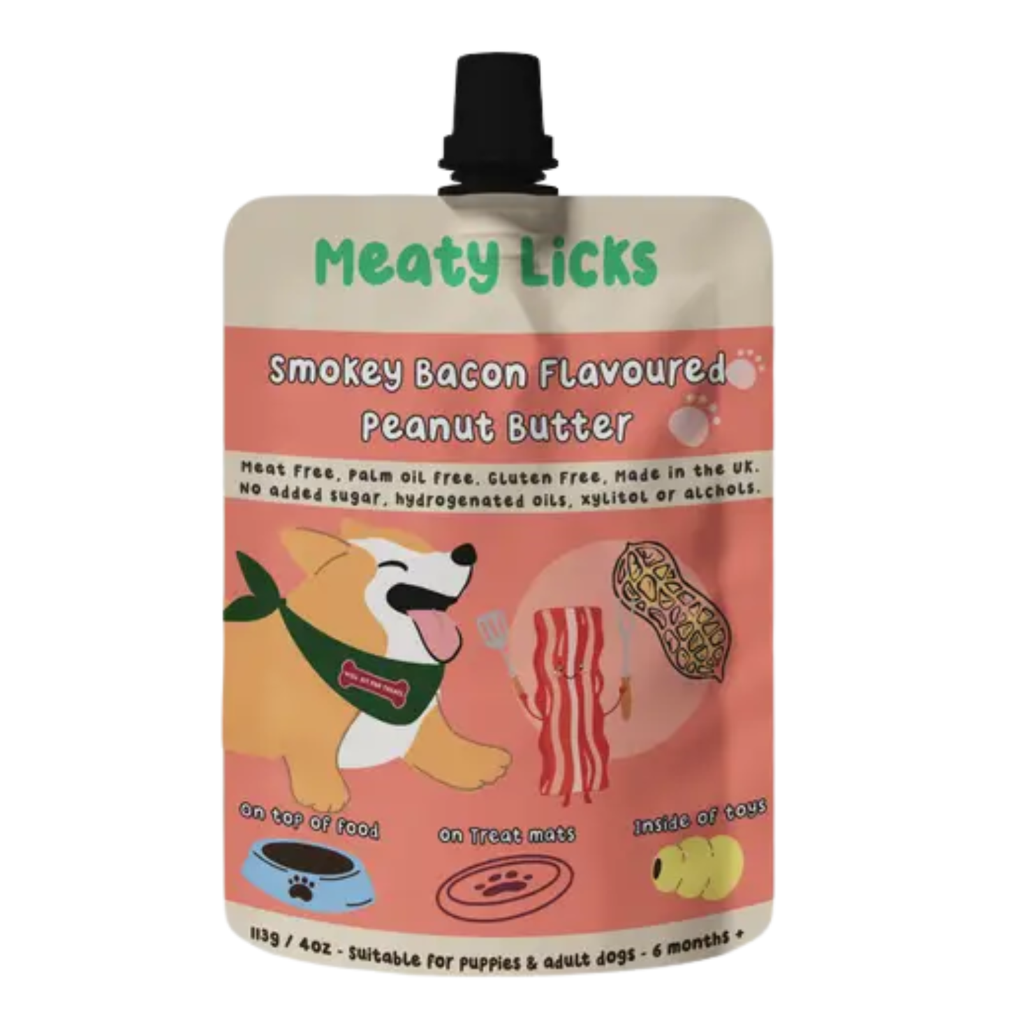 Meaty Licks - Smokey Bacon Flavoured Peanut Butter Pouch For Dogs 113g4oz