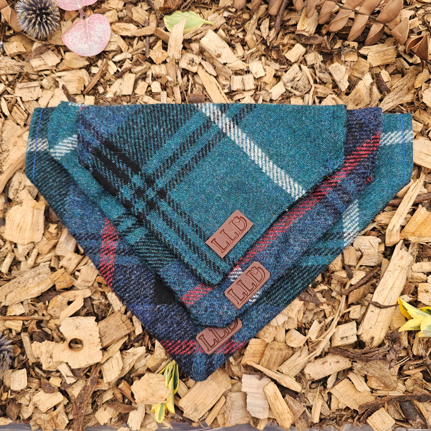 Dog Bandana -Riverside Blues - Yorkshire tweed, check, plaid, tartan