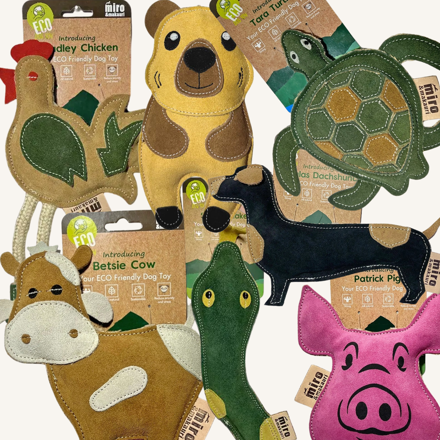 selection of suede tough dog toys