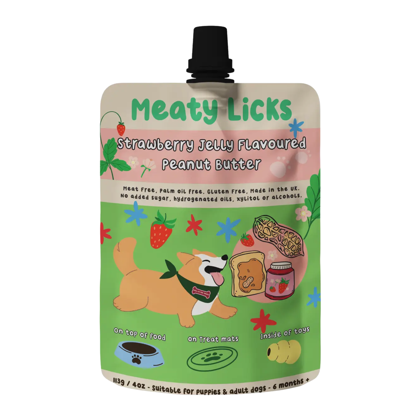 Meaty Licks - Strawberry Jam Pouch For Dogs 113g  4oz