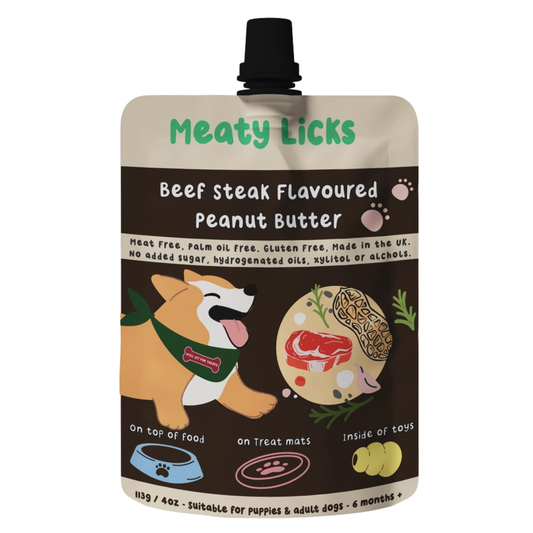 Meaty Licks - Roast Beef Flavoured  Peanut Butter Pouch For Dogs 113g  4oz