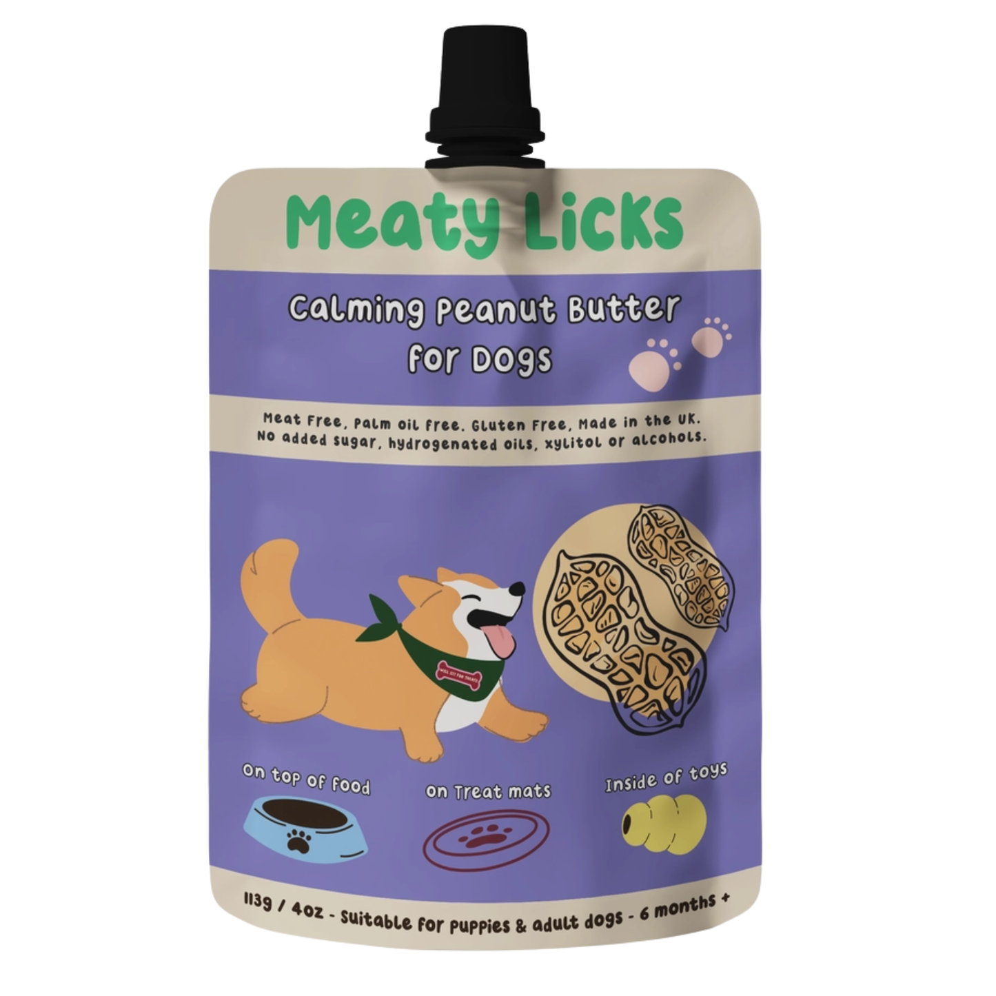 Meaty Licks - Calming Peanut Butter Pouch For Dogs 113g 4oz